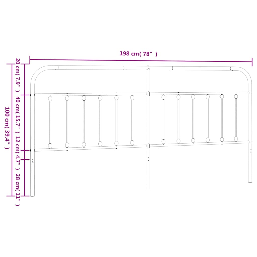 vidaXL Tăblie de pat metalică, alb, 193 cm