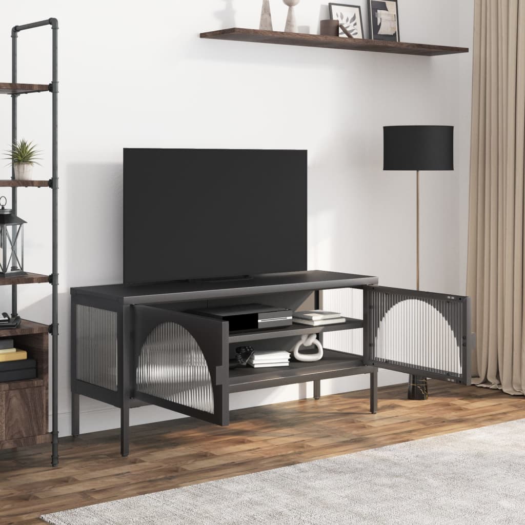 vidaXL Dulap TV, negru, 105x35x50 cm, sticlă și oțel