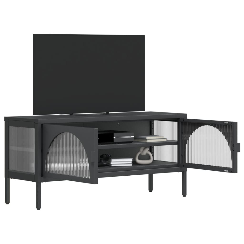 vidaXL Dulap TV, negru, 105x35x50 cm, sticlă și oțel
