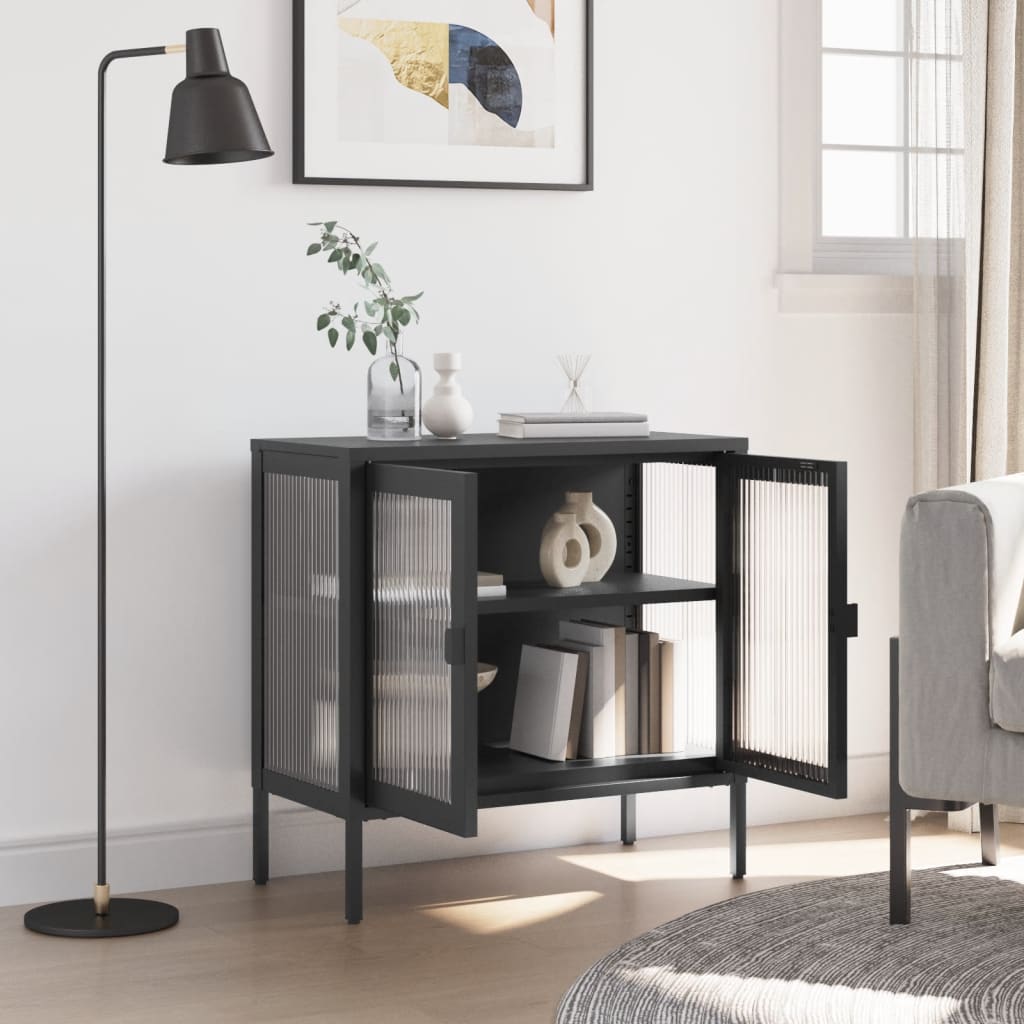 vidaXL Dulap, negru, 70x35x70 cm, sticlă și oțel vidaXL Dulap, negru, 70x35x70 cm, sticlă și oțel