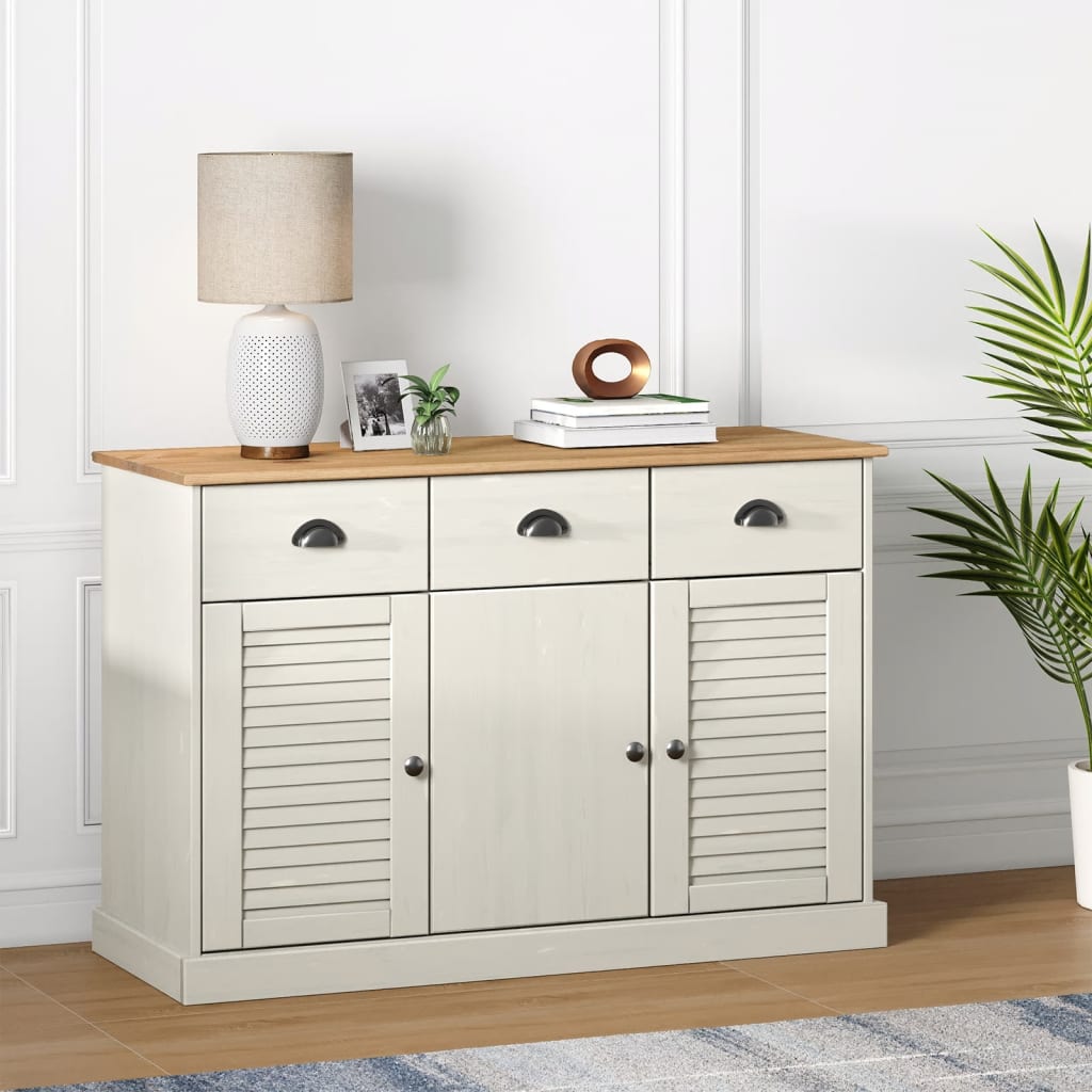 vidaXL Servantă cu sertare VIGO, alb, 113x40x75 cm, lemn masiv de pin vidaXL Servantă cu sertare VIGO, alb, 113x40x75 cm, lemn masiv de pin