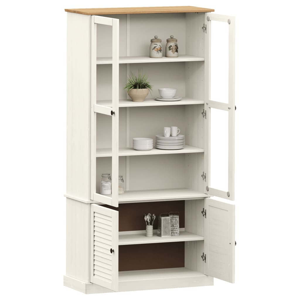 vidaXL Vitrină de sticlă VIGO, alb, 85x35x170 cm, lemn masiv de pin vidaXL Vitrină de sticlă VIGO, alb, 85x35x170 cm, lemn masiv de pin