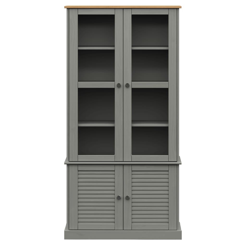 vidaXL Vitrină de sticlă VIGO, gri, 85x35x170 cm, lemn masiv de pin vidaXL Vitrină de sticlă VIGO, gri, 85x35x170 cm, lemn masiv de pin