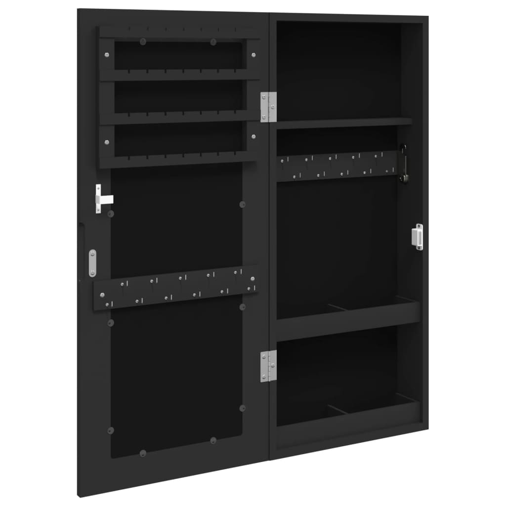 vidaXL Dulap de bijuterii cu oglindă de perete, negru, 30x8,5x67 cm vidaXL Dulap de bijuterii cu oglindă de perete, negru, 30x8,5x67 cm