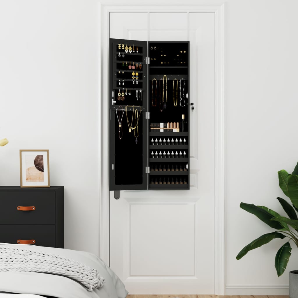 vidaXL Dulap de bijuterii cu oglindă de perete, negru, 30x8,5x106 cm