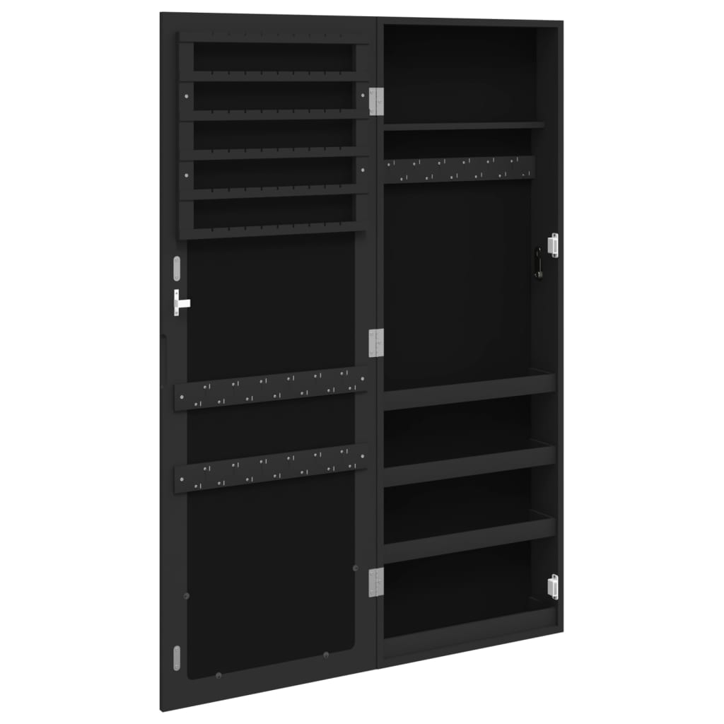 vidaXL Dulap de bijuterii cu oglindă de perete, negru, 37,5x10x106 cm vidaXL Dulap de bijuterii cu oglindă de perete, negru, 37,5x10x106 cm