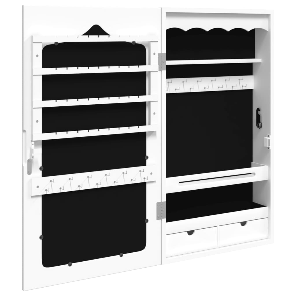 vidaXL Dulap de bijuterii cu oglindă de perete, alb, 37,5x10x67 cm vidaXL Dulap de bijuterii cu oglindă de perete, alb, 37,5x10x67 cm