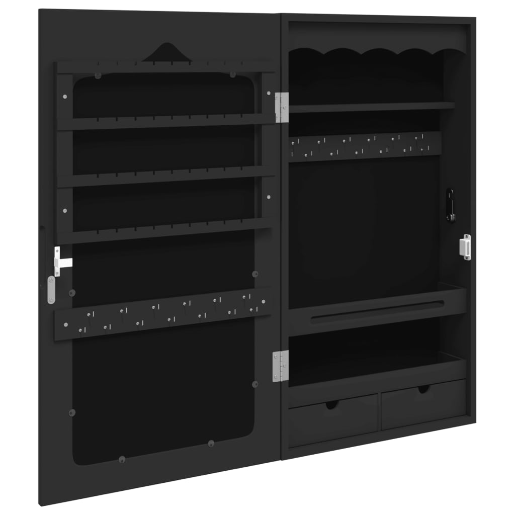 vidaXL Dulap de bijuterii cu oglindă de perete, negru, 37,5x10x67 cm vidaXL Dulap de bijuterii cu oglindă de perete, negru, 37,5x10x67 cm