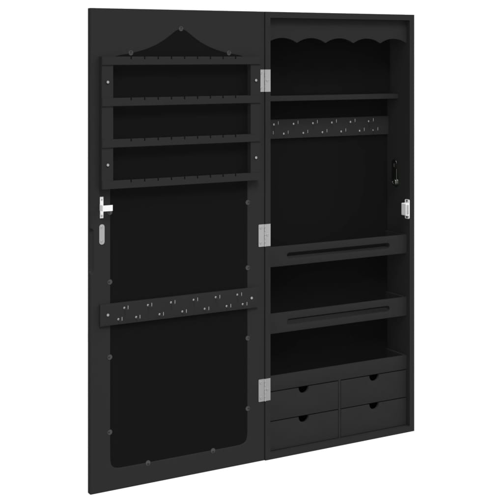 vidaXL Dulap de bijuterii cu oglindă de perete, negru, 37,5x10x90 cm vidaXL Dulap de bijuterii cu oglindă de perete, negru, 37,5x10x90 cm