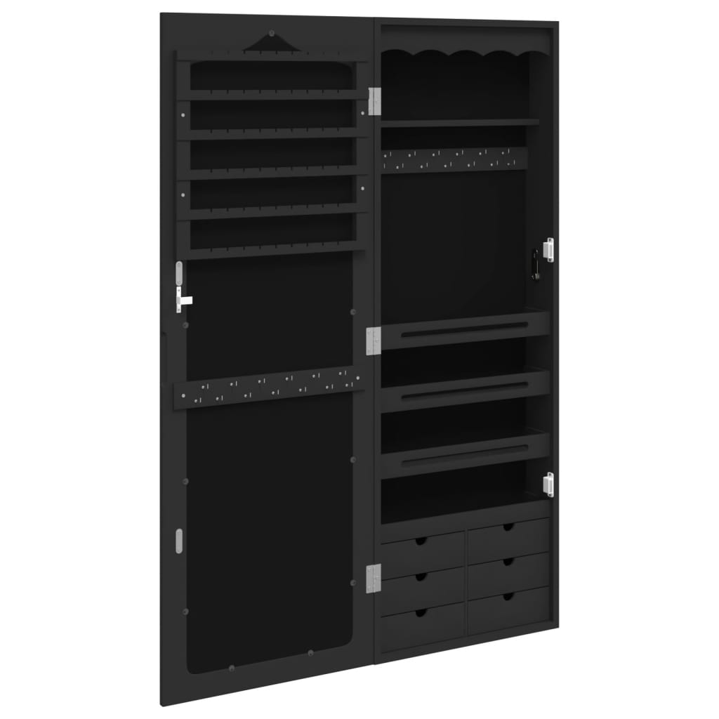 vidaXL Dulap de bijuterii cu oglindă de perete, negru, 37,5x10x106 cm vidaXL Dulap de bijuterii cu oglindă de perete, negru, 37,5x10x106 cm