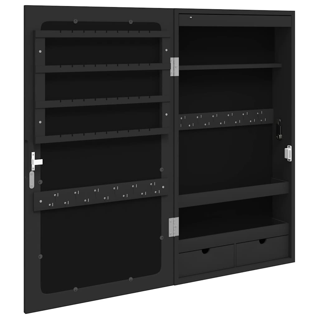 vidaXL Dulap de bijuterii cu oglindă și lumini LED, de perete, negru vidaXL Dulap de bijuterii cu oglindă și lumini LED, de perete, negru