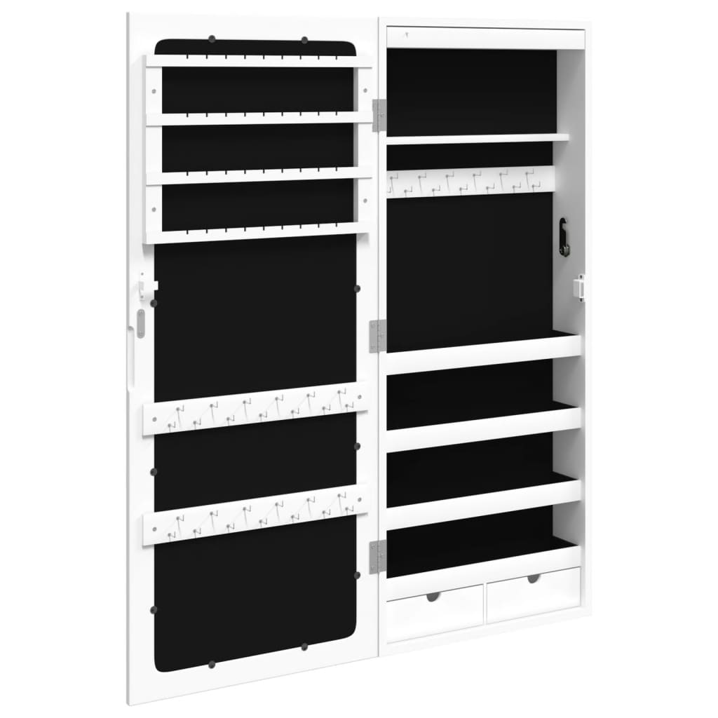 vidaXL Dulap de bijuterii cu oglindă și lumini LED, de perete, alb