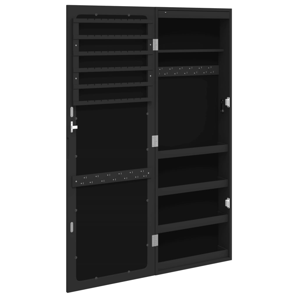 vidaXL Dulap de bijuterii cu oglindă și lumini LED, de perete, negru vidaXL Dulap de bijuterii cu oglindă și lumini LED, de perete, negru