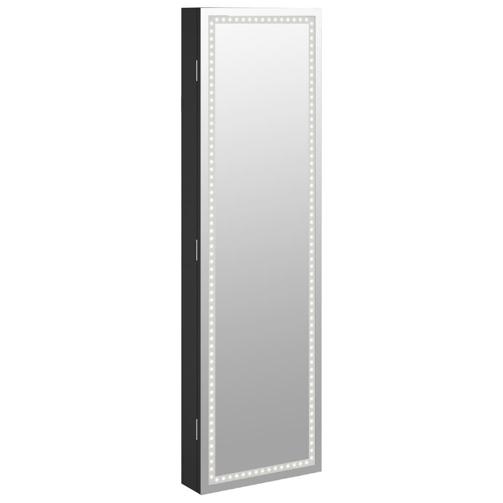 vidaXL Dulap de bijuterii cu oglindă și lumini LED, de perete, negru vidaXL Dulap de bijuterii cu oglindă și lumini LED, de perete, negru