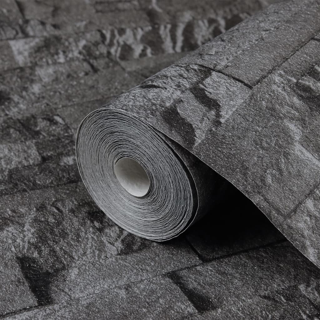 vidaXL Tapet 3D, aspect piatră negru, 10x0,53 m, nețesut vidaXL Tapet 3D, aspect piatră negru, 10x0,53 m, nețesut