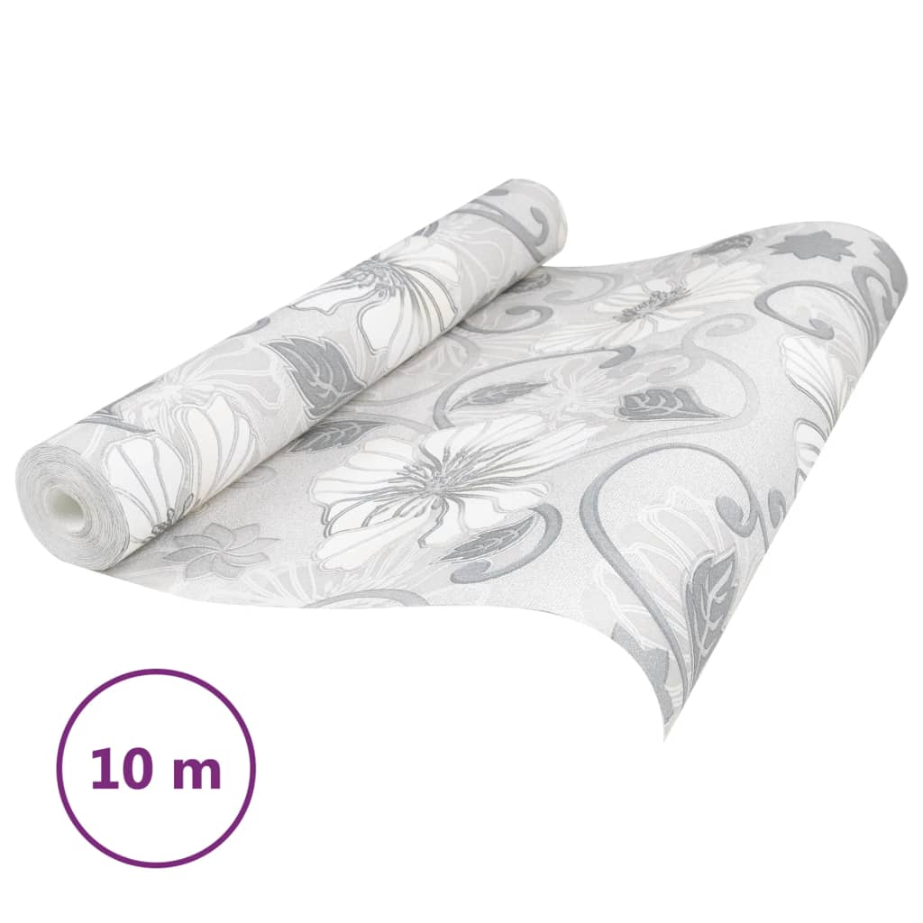 vidaXL Tapet cu model flori 3D, gri, 10x0,53 m, nețesut vidaXL Tapet cu model flori 3D, gri, 10x0,53 m, nețesut