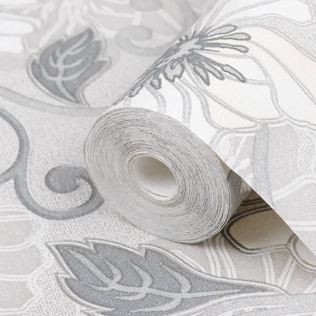 vidaXL Tapet cu model flori 3D, gri, 10x0,53 m, nețesut vidaXL Tapet cu model flori 3D, gri, 10x0,53 m, nețesut
