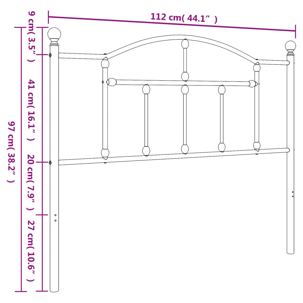 vidaXL Tăblie de pat metalică, negru, 107 cm vidaXL Tăblie de pat metalică, negru, 107 cm