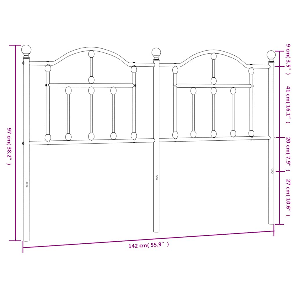 vidaXL Tăblie de pat metalică, negru, 135 cm vidaXL Tăblie de pat metalică, negru, 135 cm