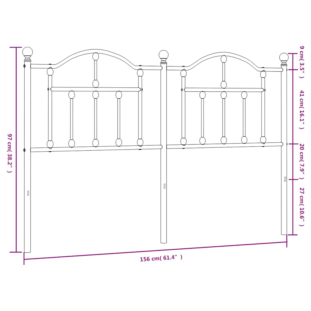 vidaXL Tăblie de pat metalică, negru, 150 cm