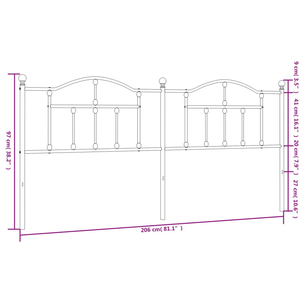 vidaXL Tăblie de pat metalică, negru, 200 cm