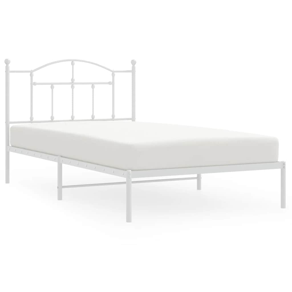 vidaXL Cadru de pat din metal cu tăblie, alb, 100x200 cm