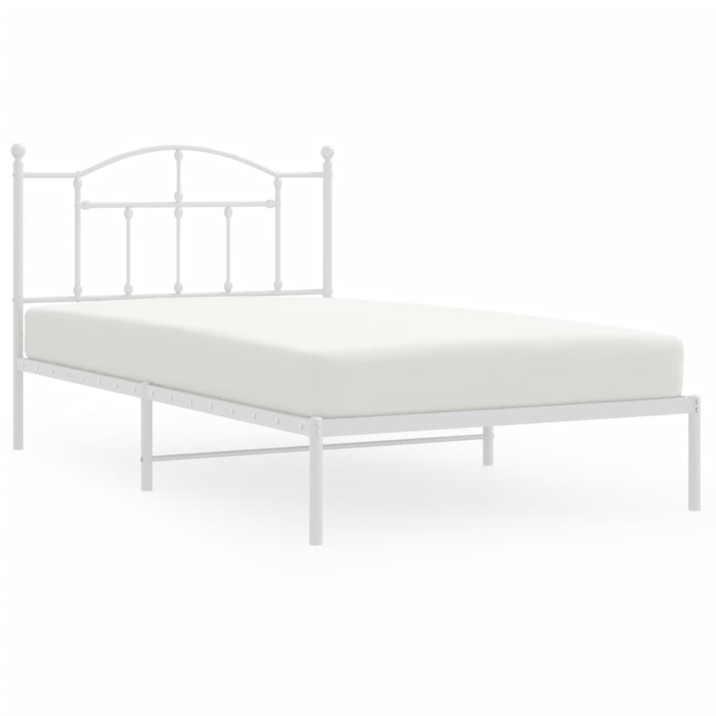 vidaXL Cadru de pat din metal cu tăblie, alb, 107x203 cm