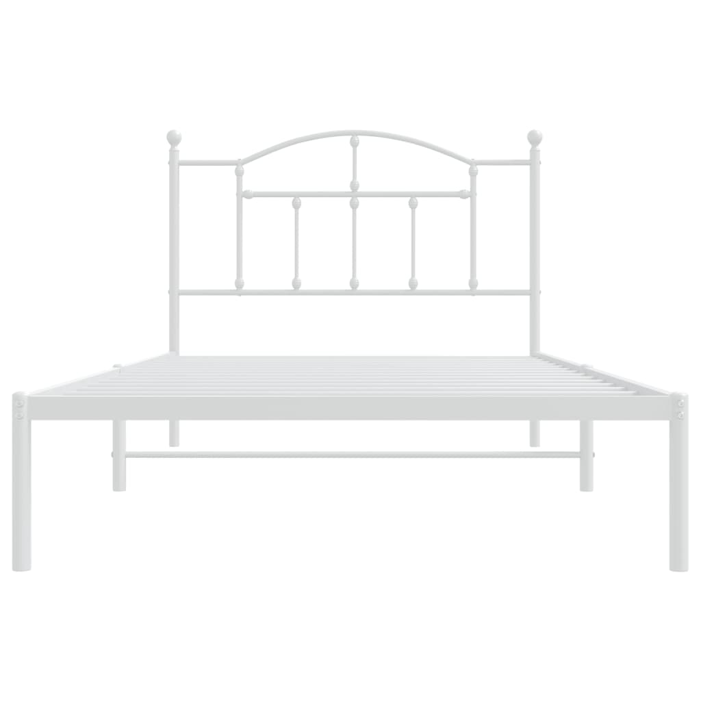 vidaXL Cadru de pat din metal cu tăblie, alb, 107x203 cm