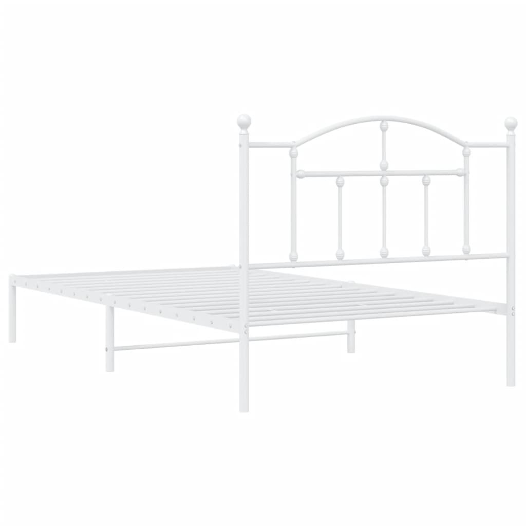 vidaXL Cadru de pat din metal cu tăblie, alb, 107x203 cm