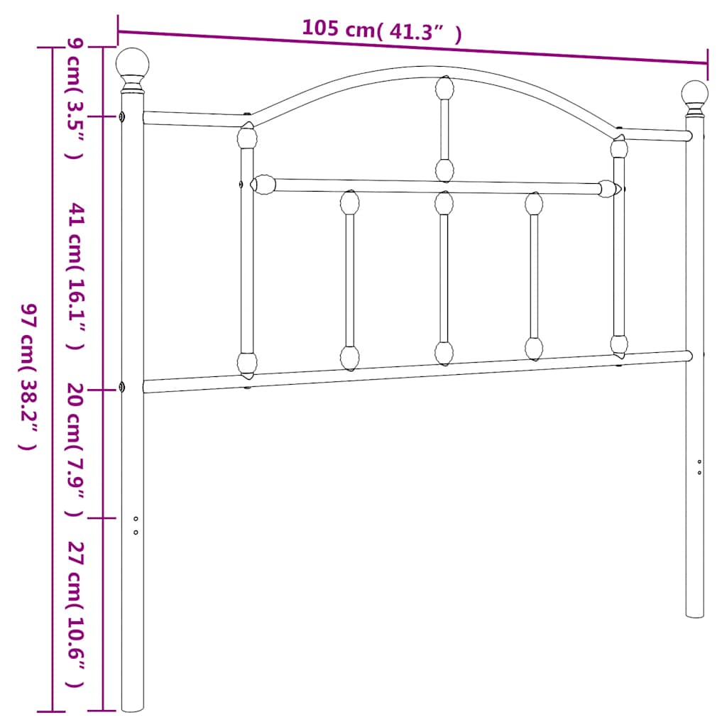 vidaXL Tăblie de pat metalică, alb, 100 cm