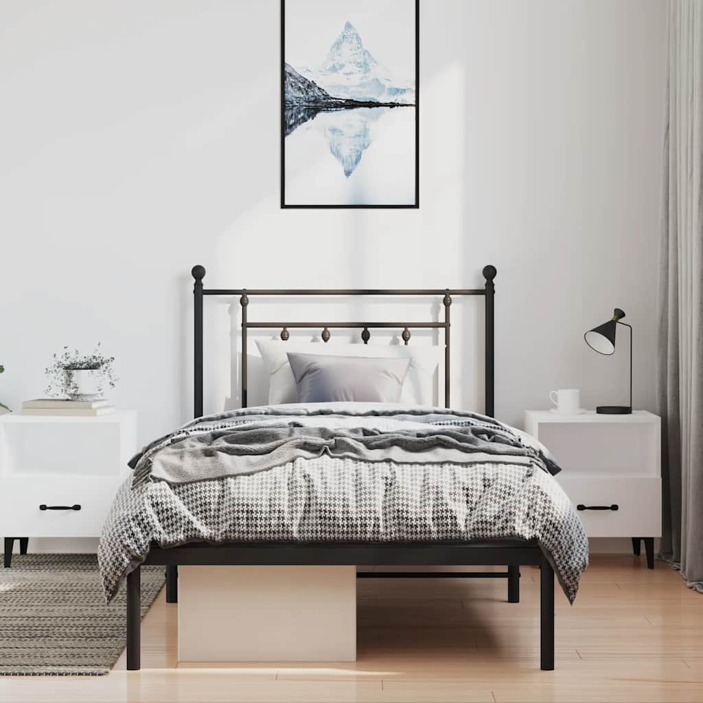 vidaXL Cadru de pat din metal cu tăblie, negru, 100x200 cm