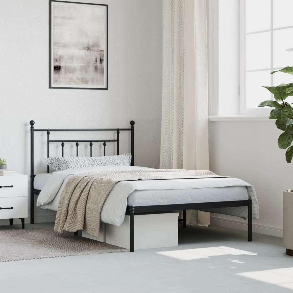 vidaXL Cadru de pat din metal cu tăblie, negru, 107x203 cm