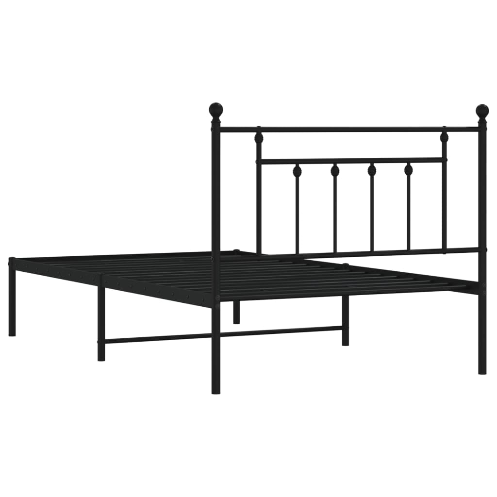 vidaXL Cadru de pat din metal cu tăblie, negru, 107x203 cm