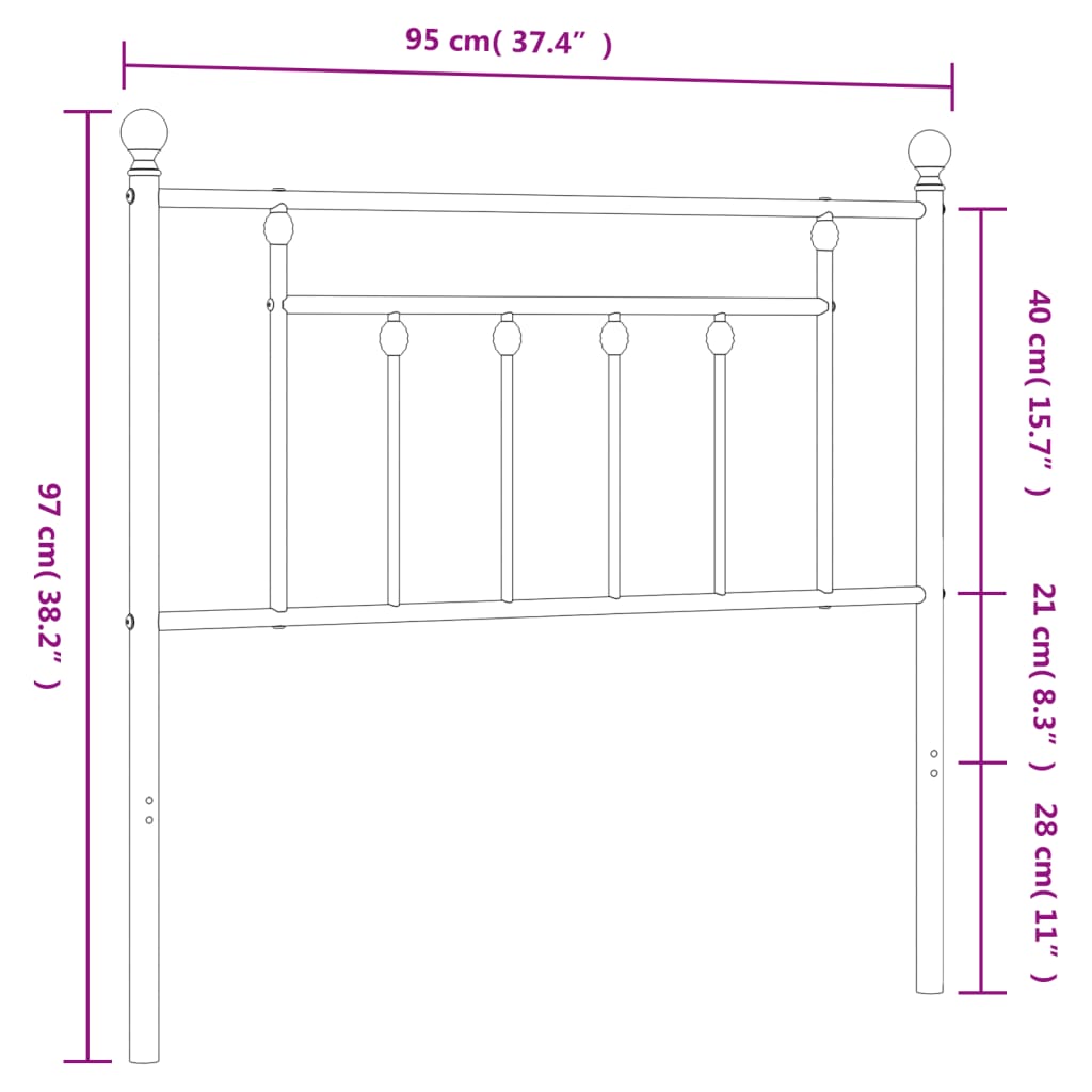 vidaXL Tăblie de pat metalică, negru, 90 cm