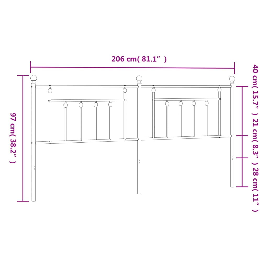 vidaXL Tăblie de pat metalică, negru, 200 cm