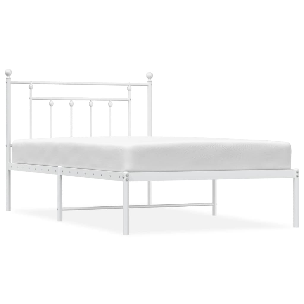 vidaXL Cadru de pat din metal cu tăblie, alb, 107x203 cm
