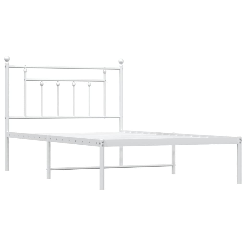 vidaXL Cadru de pat din metal cu tăblie, alb, 107x203 cm