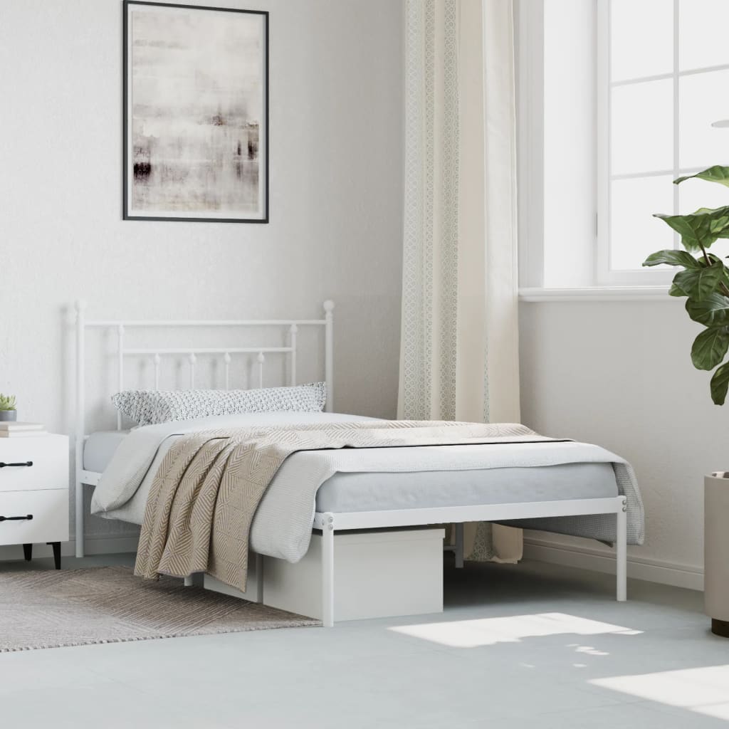 vidaXL Cadru de pat din metal cu tăblie, alb, 107x203 cm