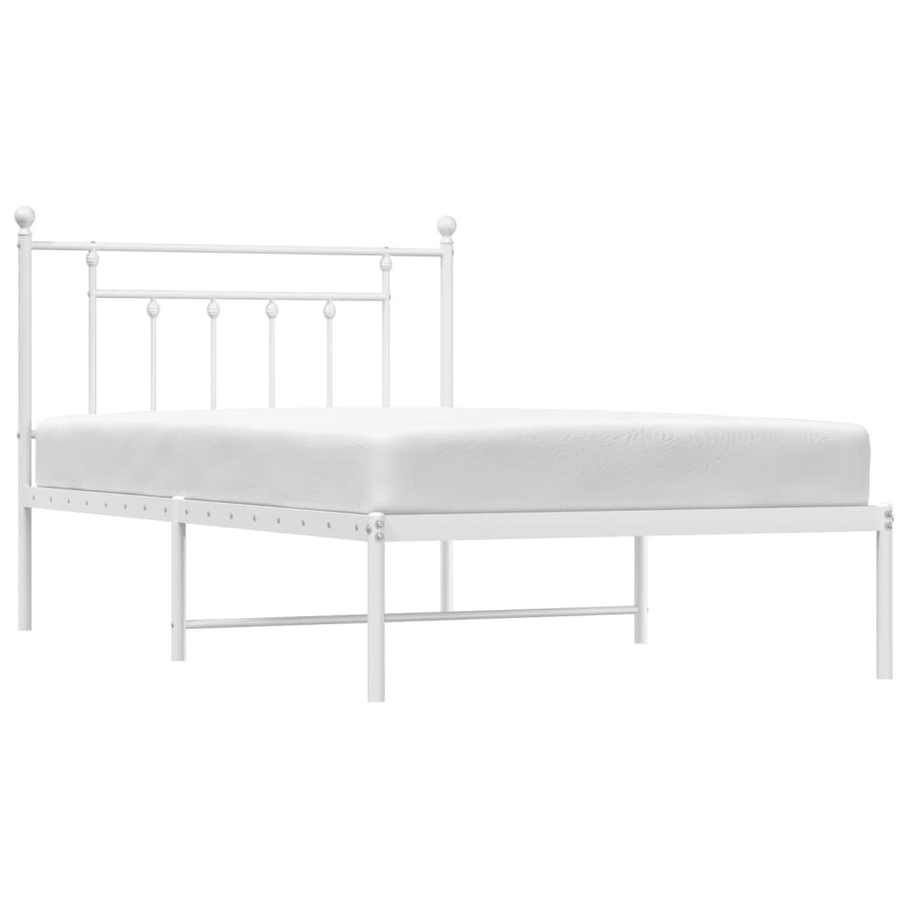 vidaXL Cadru de pat din metal cu tăblie, alb, 107x203 cm