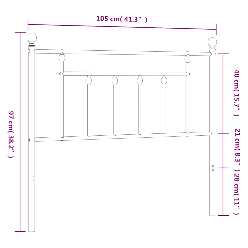 vidaXL Tăblie de pat metalică, alb, 100 cm