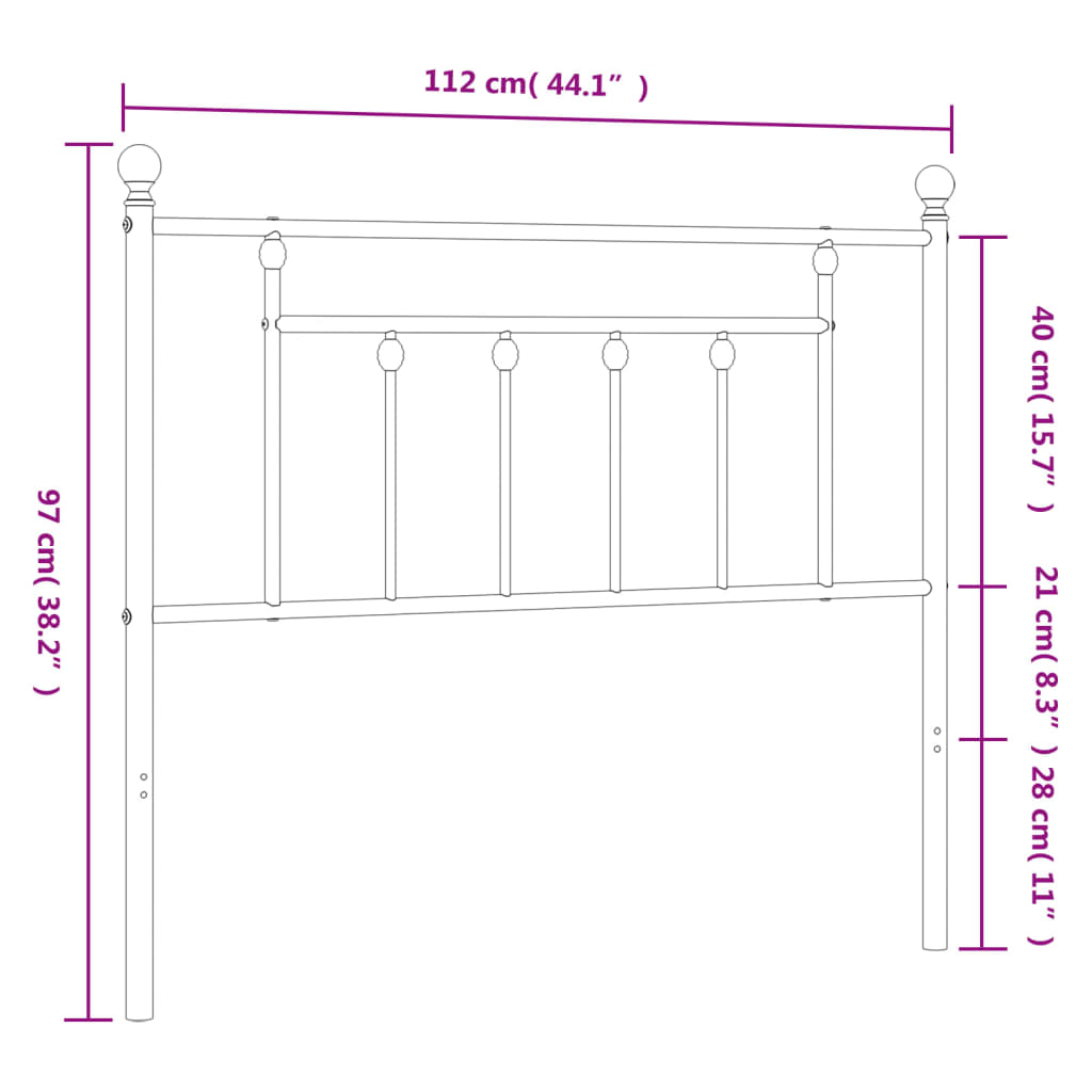 vidaXL Tăblie de pat metalică, alb, 107 cm