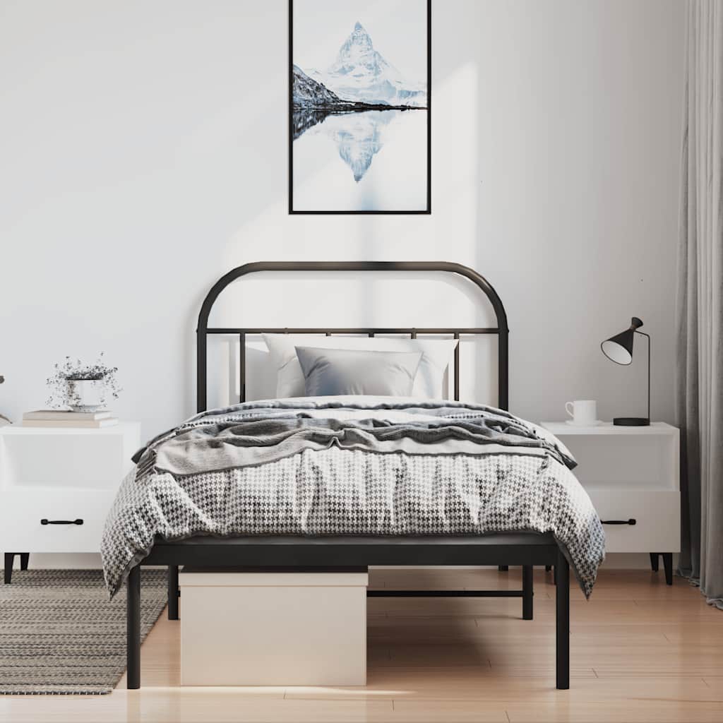 vidaXL Cadru de pat din metal cu tăblie, negru, 100x200 cm