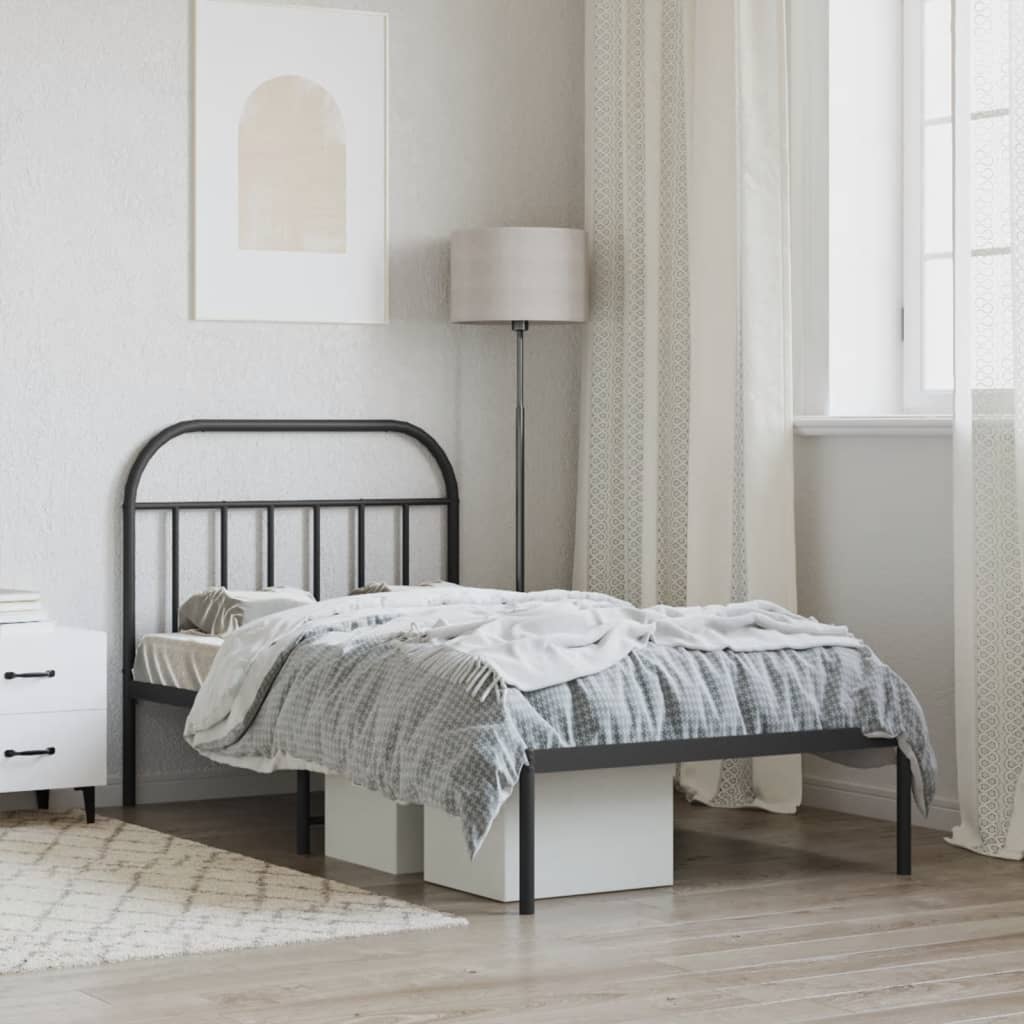 vidaXL Cadru de pat din metal cu tăblie, negru, 107x203 cm