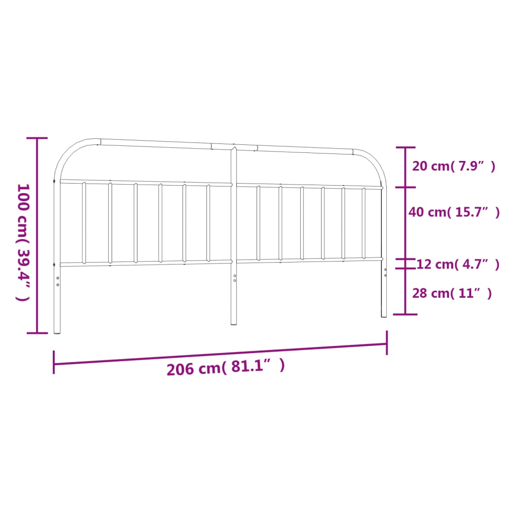 vidaXL Tăblie de pat metalică, negru, 200 cm