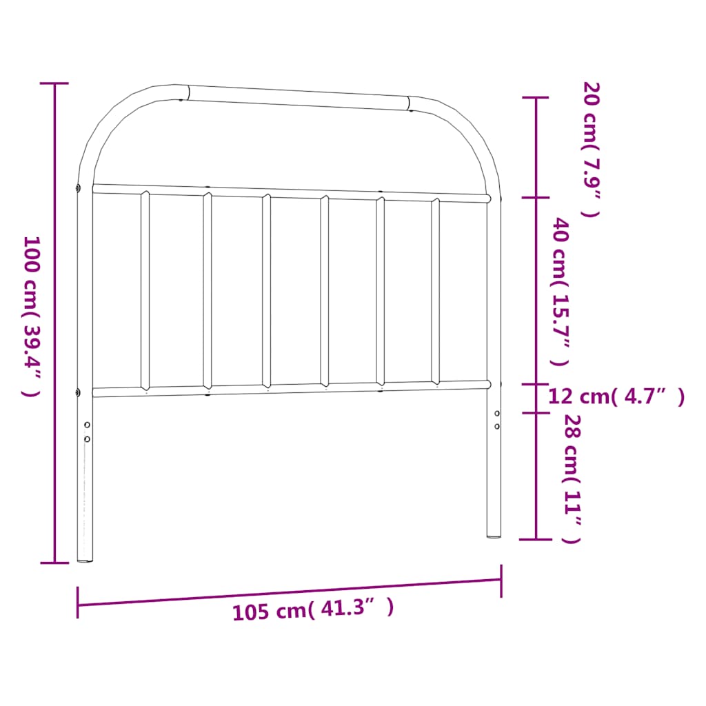 vidaXL Tăblie de pat metalică, alb, 100 cm
