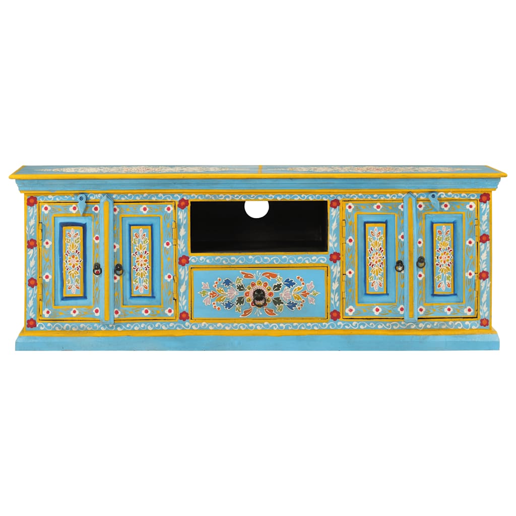 vidaXL Comodă TV, albastru, 110x30x40 cm, lemn masiv de mango