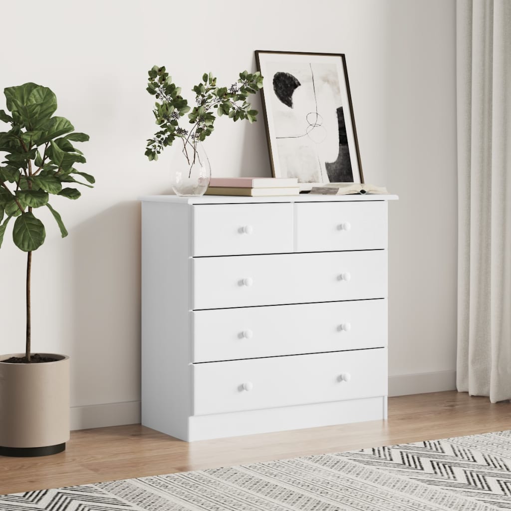 vidaXL Comodă cu sertare ALTA, alb, 77x35x73 cm, lemn masiv de pin vidaXL Comodă cu sertare ALTA, alb, 77x35x73 cm, lemn masiv de pin