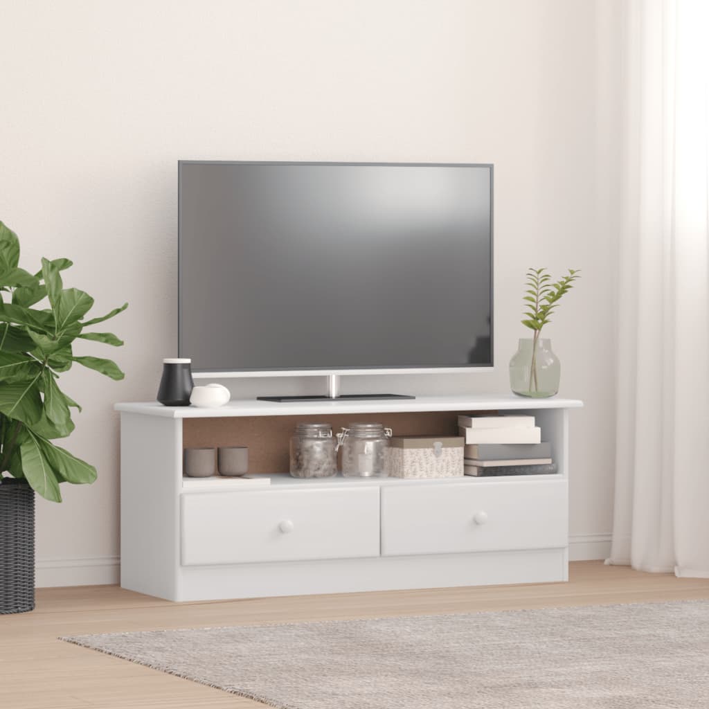 vidaXL Dulap TV cu sertare „ALTA” alb, 100x35x41 cm, lemn masiv de pin vidaXL Dulap TV cu sertare „ALTA” alb, 100x35x41 cm, lemn masiv de pin