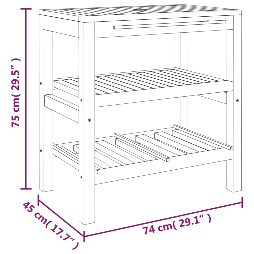 vidaXL Dulap de chiuvetă baie cu 2 rafturi, 74x45x75 cm, lemn masiv vidaXL Dulap de chiuvetă baie cu 2 rafturi, 74x45x75 cm, lemn masiv