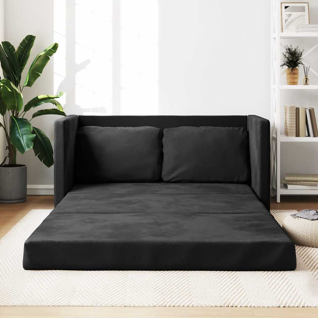vidaXL Canapea extensibilă 2 în 1, negru, 122x204x55 cm catifea vidaXL Canapea extensibilă 2 în 1, negru, 122x204x55 cm catifea